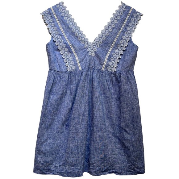 Isabel Maternity Womens Embroidered Chambray V-Neck Blouse Sleeveless Sz XS Blue - Picture 1 of 11
